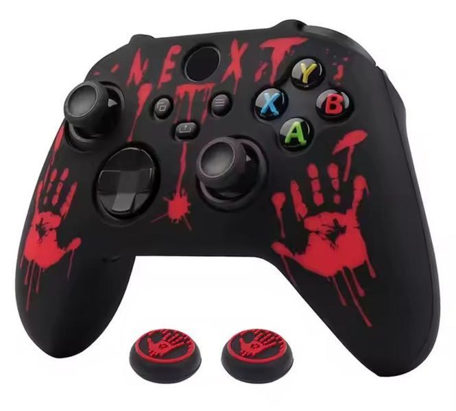 Якісний захисний силіконовий чохол Next (Black/Red) для геймпаду Xbox Series X|S + накладки на стіки 1415 фото