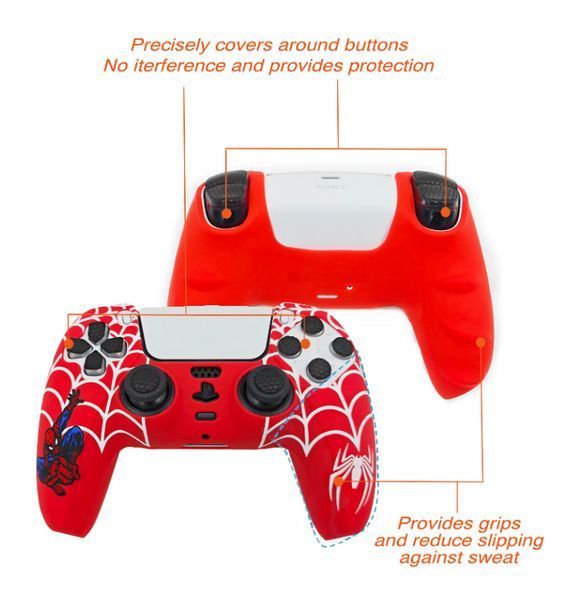 Защитный силиконовый чехол Spider-Man (Red) для геймпада Sony DualSense (PS5) + накладки 1317 фото