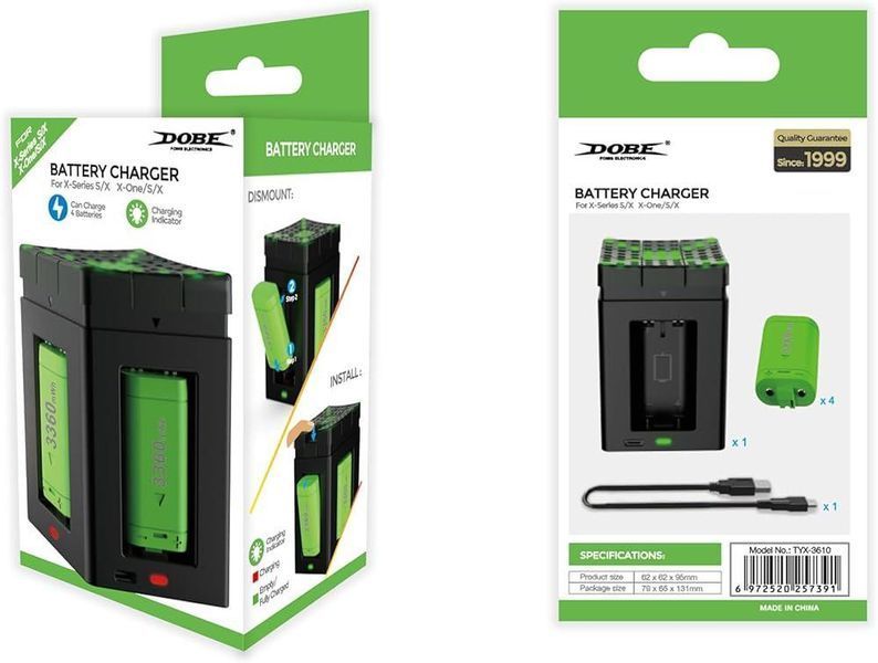 4 аккумулятора (3360 mWh) + зарядная станция Dobe TYX-3610 для геймпадов Microsoft Xbox Series S|X / One с 1315 фото