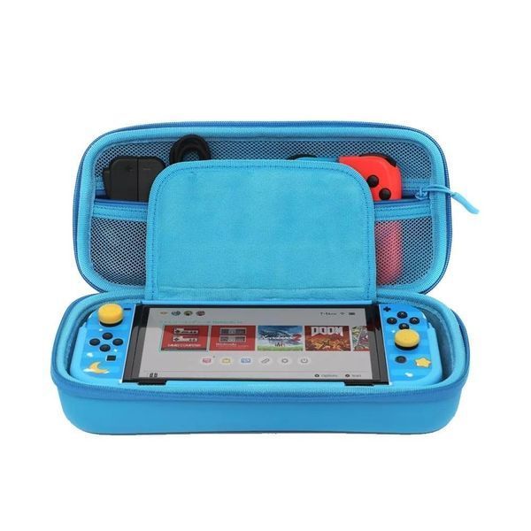Жорсткий захисний кейс чохол DOBE TNS-2121 для ігрової консолі Nintendo Switch / Switch OLED (Blue) + 2 картхолдери + накладки на 1312 фото