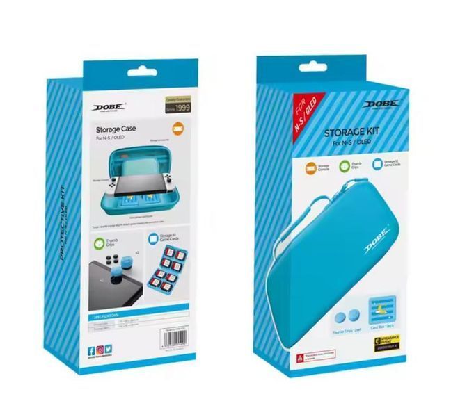 Жорсткий захисний кейс чохол DOBE TNS-2121 для ігрової консолі Nintendo Switch / Switch OLED (Blue) + 2 картхолдери + накладки на 1312 фото