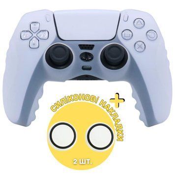 Якісний рельєфний силіконовий чохол White для геймпада DualSense Sony PlayStation 5 (PS5) + антиковзні накладки на стіки 1433 фото