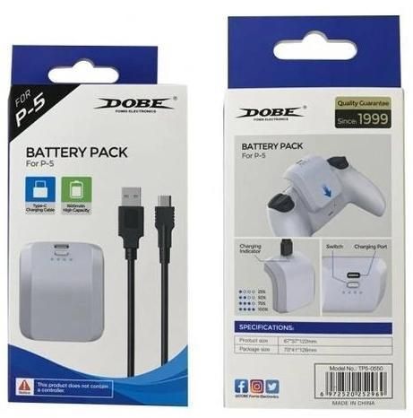 Зовнішній акумулятор DOBE TP5-0550 (1500 mah) для геймпада DualSense (PS5) з LED індикаторами 0976 фото