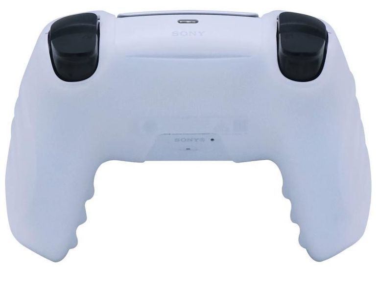 Якісний рельєфний силіконовий чохол White для геймпада DualSense Sony PlayStation 5 (PS5) + антиковзні накладки на стіки 1433 фото