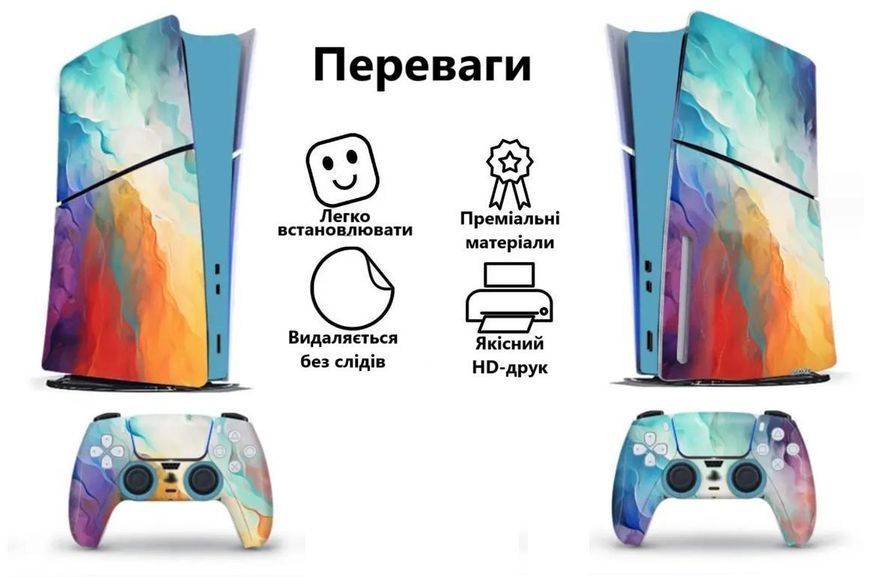 Комплект виниловых наклеек Honson (Colorful) для Sony PlayStation 5 SLIM Blu-ray и Dualsense 1034 фото