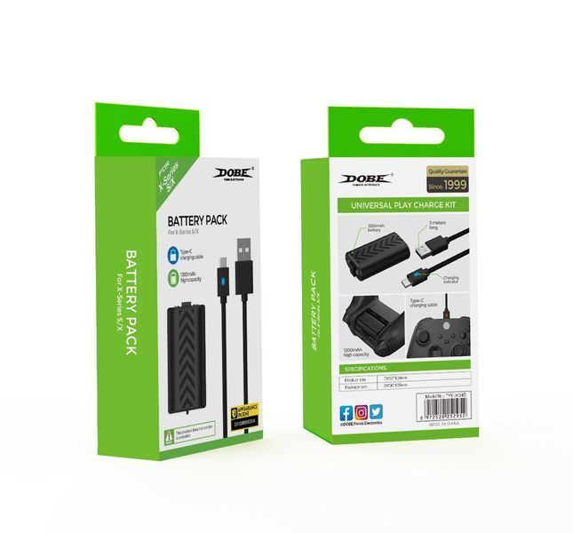 Акумуляторна батарея DOBE TYX-0634B (1200 mAh) + кабель Type-C (3м) для геймпада Microsoft Xbox Series S|X з LED-індикацією 0986 фото
