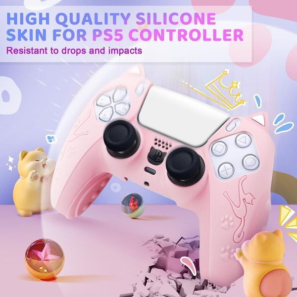 Якісний захисний силіконовий чохол Cat Ear White для геймпаду Sony DualSense PS5 + накладки на стіки 1306 фото